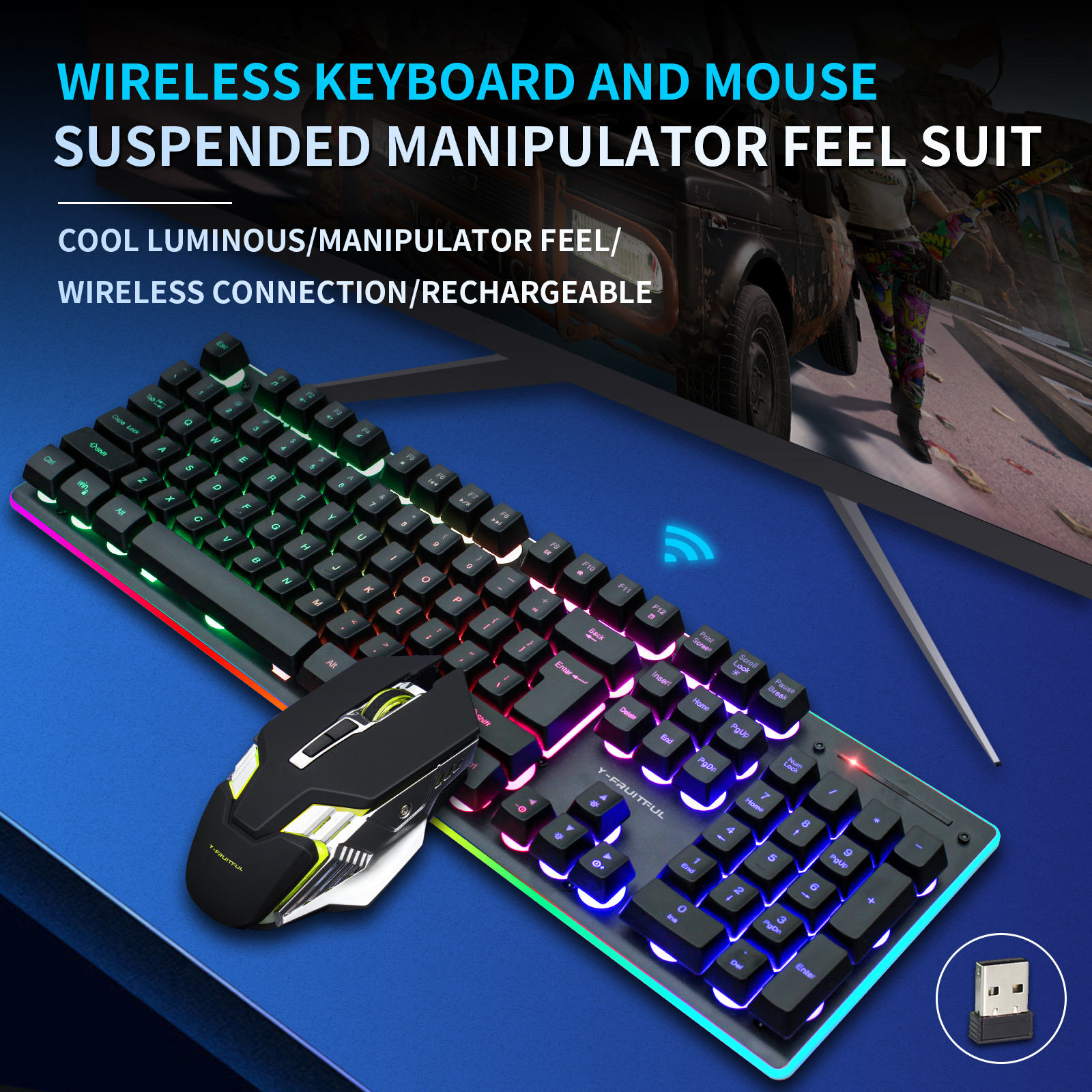 104 مفاتيح RGB كمبيوتر لاسلكي  - مراجعة Gaming Keyboard And Mouse Combo Wireless وسعره